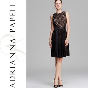 Adrianna Papell Black Sleeveless Lace Midi Dress Size 4.